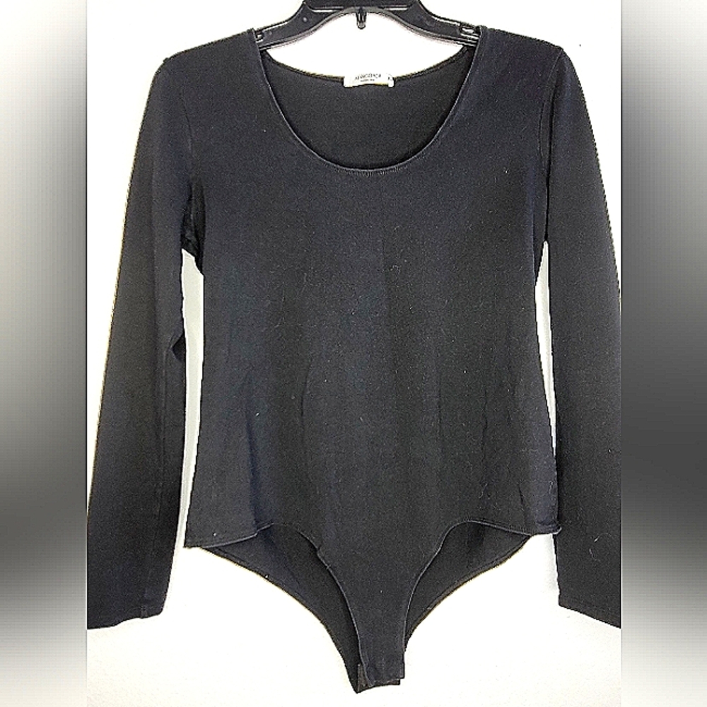 Mangopop Scoop Neck Bodysuit Extra Large XL Black Tanga Bottom With Two Snaps